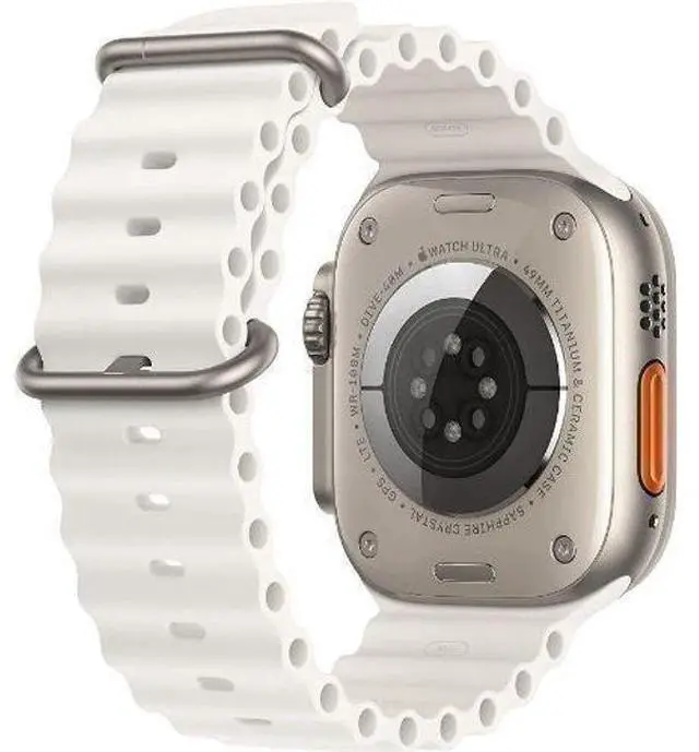 Alt view image 3 of 3 - Apple  Watch Ultra - 32GB - Titanium-Titanium-Ocean Band-White - Cellular + GPS - 49mm - Titanium - Titanium - White - Ocean Band - One Size - Rubber - Excellent (Grade A)