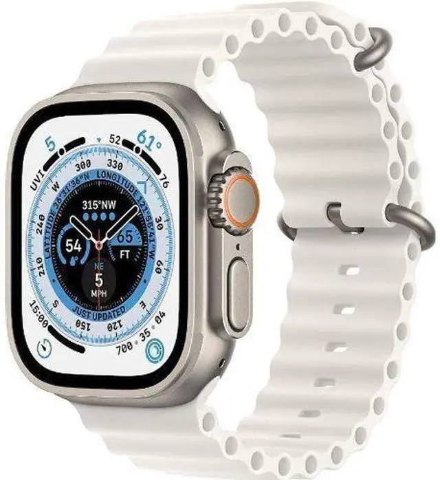 Alt view image 2 of 3 - Apple  Watch Ultra - 32GB - Titanium-Titanium-Ocean Band-White - Cellular + GPS - 49mm - Titanium - Titanium - White - Ocean Band - One Size - Rubber - Excellent (Grade A)