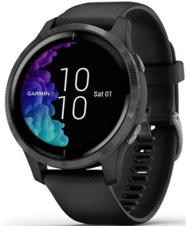 Alt view image 2 of 4 - Garmin  Venu Smartwatch - 30.4mm - Slate Black - Fiber-reinforce Polymer - Black - Silicone Strap - Silicone - Acceptable (Grade C)