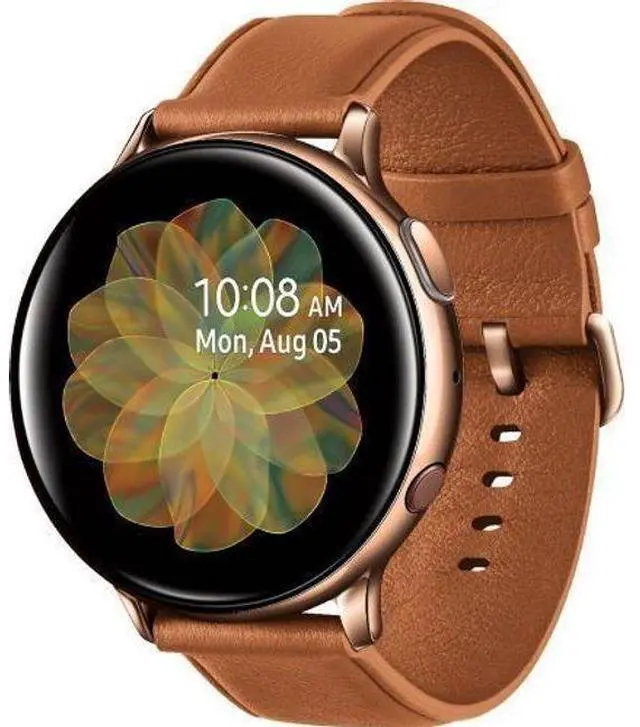 Alt view image 2 of 5 - Samsung  Galaxy Watch Active2 - 4GB - Bluetooth + LTE - 40mm - Gold - Stainless Steel - Brown - Leather Strap - Leather - Acceptable (Grade C)