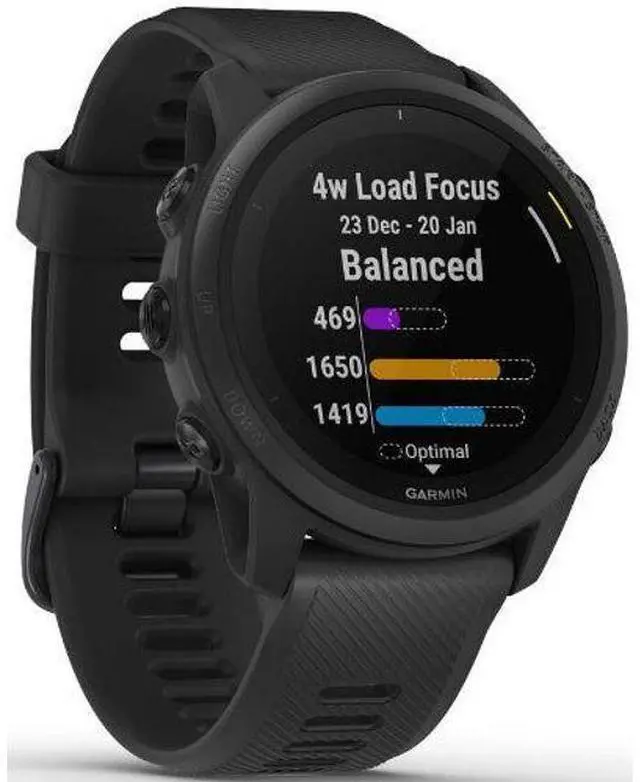 Alt view image 2 of 3 - Garmin  Forerunner 745 Smartwatch - 30.4mm - Black - Fiber-reinforced Polymer - Black - Silicone Strap - Silicone - Excellent (Grade A)