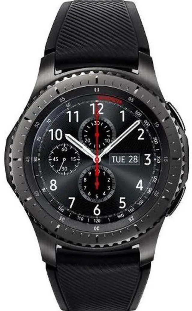 Main image of Samsung  Gear S3 Smartwatch - 4GB - Bluetooth - 46mm - Dark Gray - Frontier (Stainless Steel) - Black - Active Silicone Band - Silicone - Acceptable (Grade C)