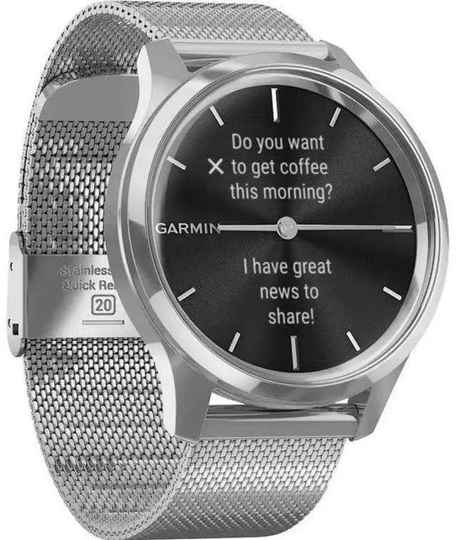 Alt view image 3 of 6 - Garmin  Vivomove Luxe Hybrid GPS Smartwatch - 42mm - Silver - Stainless Steel - Silver - Milanese Band - Stainless Steel - Excellent (Grade A)