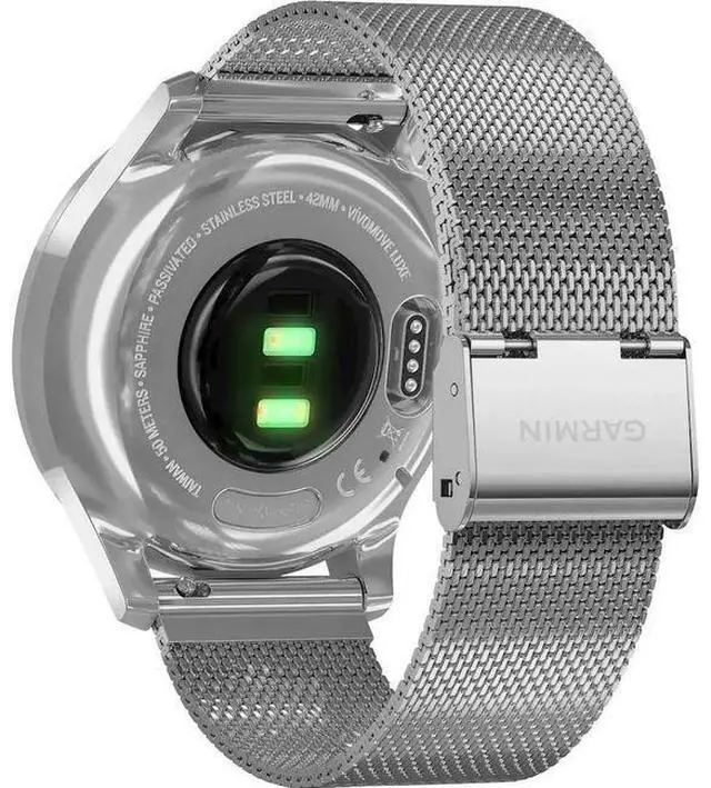 Alt view image 6 of 6 - Garmin  Vivomove Luxe Hybrid GPS Smartwatch - 42mm - Silver - Stainless Steel - Silver - Milanese Band - Stainless Steel - Excellent (Grade A)