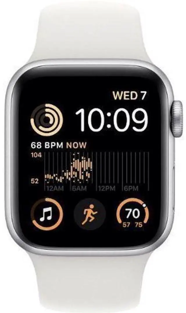 Main image of Apple  Watch SE (2022) - 32GB - Silver-Aluminum-Sport Band-White - Cellular + GPS - 40mm - Silver - Aluminum - White - Sport Band - Small/Medium Size - Rubber - Premium