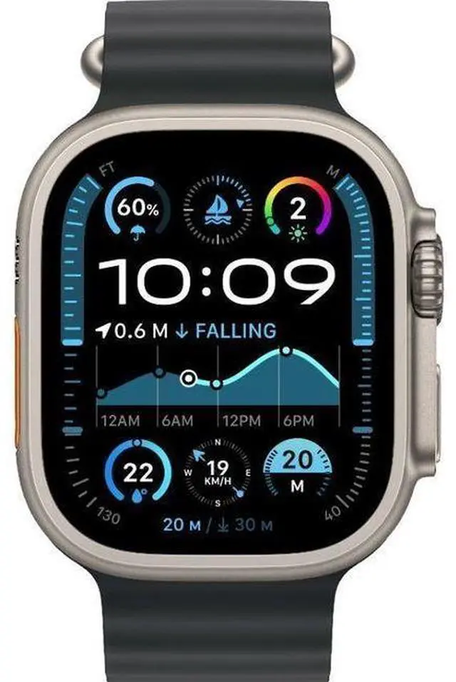 Main image of Apple  Watch Ultra 2 - 64GB - Cellular + GPS - 49mm - Titanium - Titanium - Black - Ocean Band - One Size - Rubber - Excellent (Grade A)