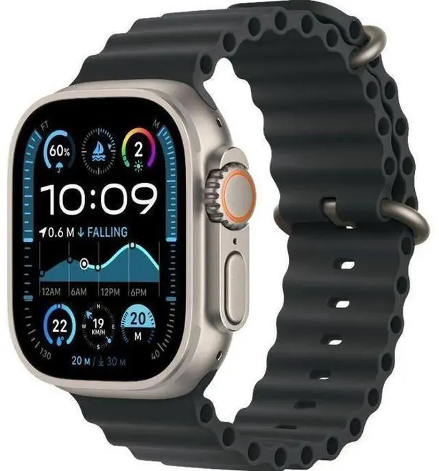 Alt view image 2 of 3 - Apple  Watch Ultra 2 - 64GB - Cellular + GPS - 49mm - Titanium - Titanium - Black - Ocean Band - One Size - Rubber - Excellent (Grade A)