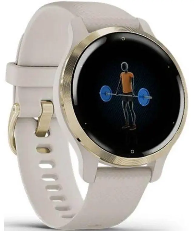 Alt view image 3 of 4 - Garmin  Venu 2S Smartwatch - Light Gold-Fiber-reinforced Polymer-Silicone Strap-Light Sand - 27.9mm - Light Gold - Fiber-reinforced Polymer - Light Sand - Silicone Strap - Excellent (Grade A)