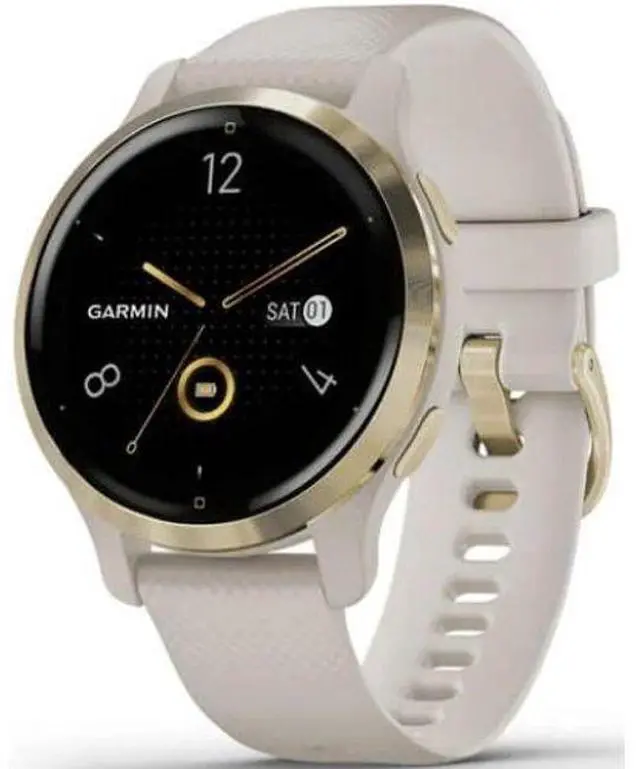 Alt view image 2 of 4 - Garmin  Venu 2S Smartwatch - Light Gold-Fiber-reinforced Polymer-Silicone Strap-Light Sand - 27.9mm - Light Gold - Fiber-reinforced Polymer - Light Sand - Silicone Strap - Excellent (Grade A)