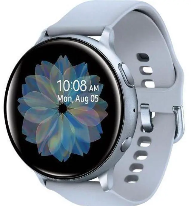 Alt view image 2 of 5 - Samsung  Galaxy Watch Active2 - 4GB - Bluetooth - 44mm - Cloud Silver - Aluminum - Silver - Fluoroelastomer Strap - Fluoroelastomer - Acceptable (Grade C)