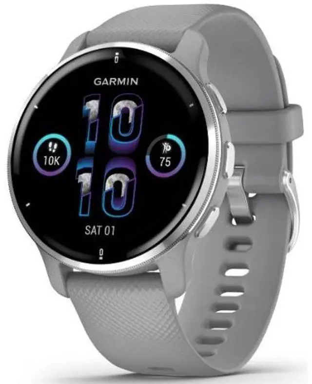 Alt view image 2 of 4 - Garmin  Venu 2 Plus Smartwatch - 33mm - Silver - Fiber-reinforced Polymer - Powder Gray - Silicone Strap - Silicone - Premium (Refreshed)