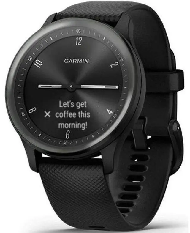 Alt view image 2 of 3 - Garmin  Vivomove Sport Smartwatch - Black - Fiber-reinforced Polymer - Black - Silicone Strap - Silicone - Premium (Refreshed)