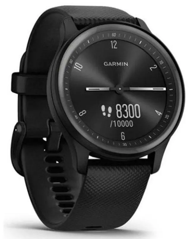Alt view image 3 of 3 - Garmin  Vivomove Sport Smartwatch - Black - Fiber-reinforced Polymer - Black - Silicone Strap - Silicone - Premium (Refreshed)