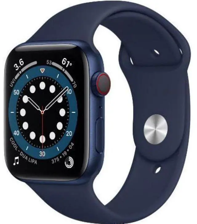 Alt view image 2 of 2 - Apple  Watch Series 6 - 32GB - Cellular + GPS - 44mm - Blue - Aluminum - Deep Navy - Sport Band - Rubber - Acceptable (Grade C)