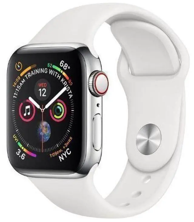 Alt view image 2 of 2 - Apple  Watch Series 4 - 16GB - Cellular + GPS - 40mm - Silver - Stainless Steel - White - Sport Band - Rubber - Excellent (Grade A)