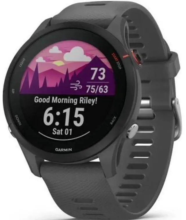 Alt view image 2 of 5 - Garmin  Forerunner 255 Smartwatch - 4GB - 46mm - Slate Gray - Non Music Edition (Polymer) - Slate Gray - Silicone Band - Silicone - Excellent (Grade A)