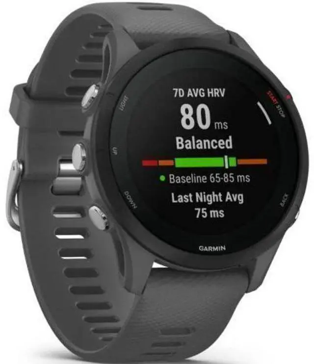 Alt view image 3 of 5 - Garmin  Forerunner 255 Smartwatch - 4GB - 46mm - Slate Gray - Non Music Edition (Polymer) - Slate Gray - Silicone Band - Silicone - Excellent (Grade A)