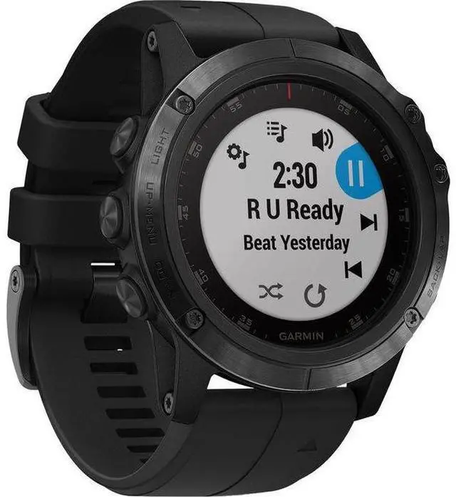 Alt view image 3 of 6 - Garmin  Fenix 5X Plus GPS Smartwatch - 16GB - 51mm - Black - Fiber-reinforced Polymer - Black - Silicone Band - Silicone - Acceptable (Grade C)
