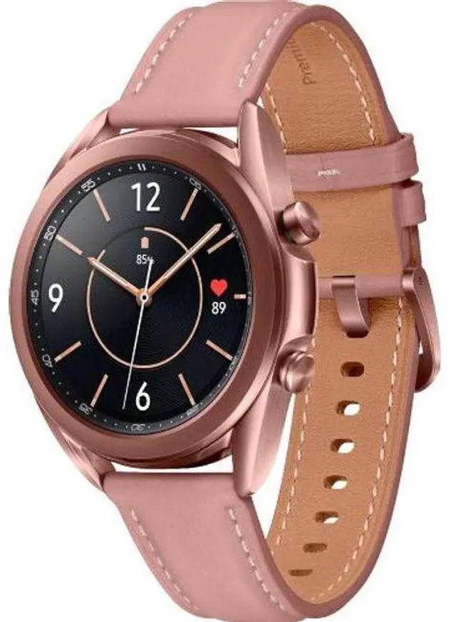 Alt view image 2 of 5 - Samsung  Galaxy Watch3 - 4GB - Bluetooth - 45mm - Mystic Bronze - Stainless Steel - Pink - Leather Strap - Leather - Premium