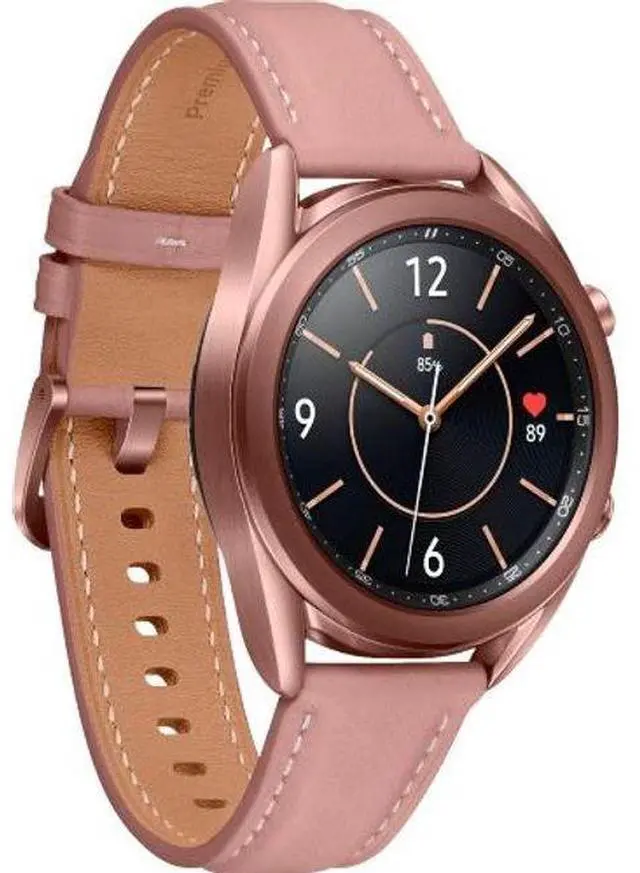 Alt view image 3 of 5 - Samsung  Galaxy Watch3 - 4GB - Bluetooth - 45mm - Mystic Bronze - Stainless Steel - Pink - Leather Strap - Leather - Premium