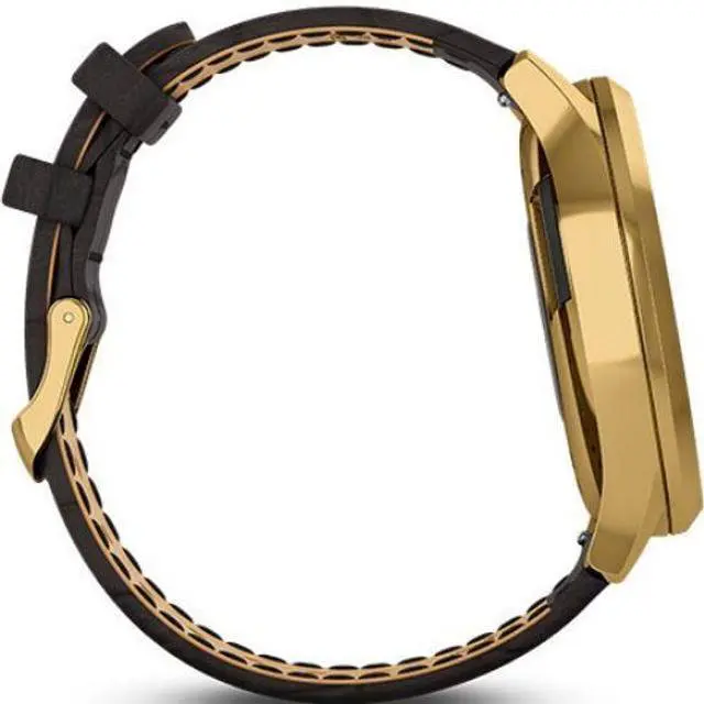 Alt view image 4 of 5 - Garmin  Vivomove HR Smartwatch - 43mm - 24K Gold PVD - Premium Edition (Stainless Steel) - Black Embossed - Italian Leather Band - One-Size - Silicone - Excellent (Grade A)
