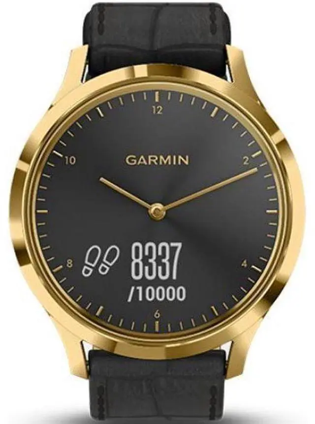 Main image of Garmin  Vivomove HR Smartwatch - 43mm - 24K Gold PVD - Premium Edition (Stainless Steel) - Black Embossed - Italian Leather Band - One-Size - Silicone - Excellent (Grade A)