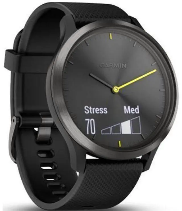 Alt view image 3 of 5 - Garmin  Vivomove HR Smartwatch - 43mm - Slate/Black - Sport Edition (Fiber-reinforced Polymer) - Black - Silicone Band - One-Size - Silicone - Excellent (Grade A)