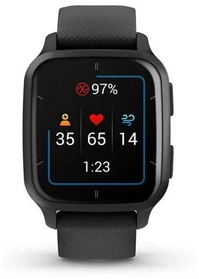 Alt view image 2 of 5 - Garmin  Venu Sq 2 Music Edition Smartwatch - 20MM - Slate - Polymer - Black - Silicone - Silicone Band - Acceptable (Grade C)