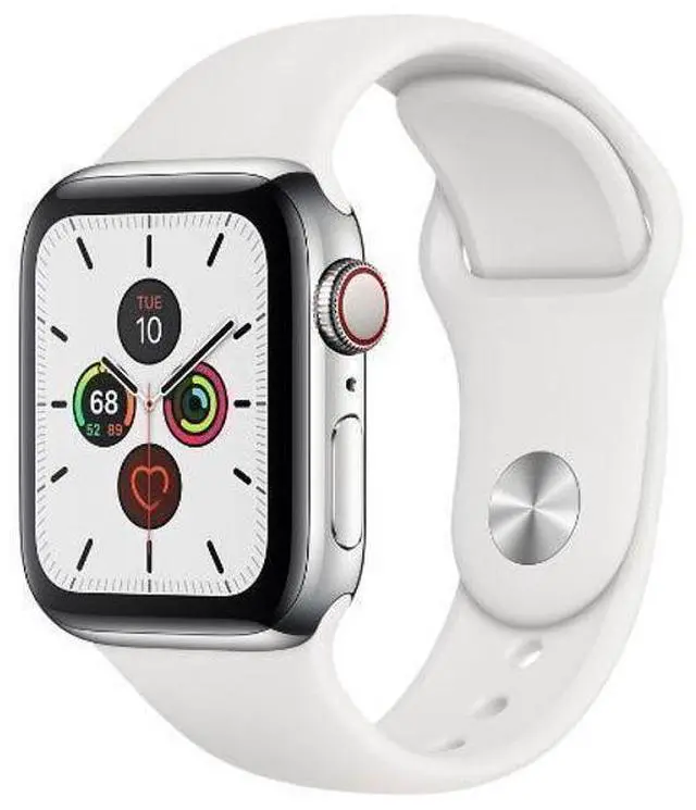 Alt view image 2 of 2 - Apple  Watch Series 5 - 32GB - Silver-Stainless Steel-Sport Band-White - Cellular + GPS - 44mm - Silver - Stainless Steel - White - Sport Band - Rubber - Excellent (Grade A)