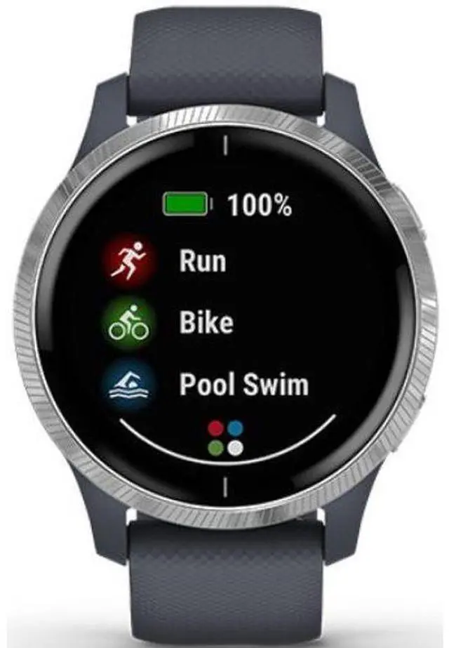 Main image of Garmin  Venu Smartwatch - 30.4mm - Silver - Fiber-reinforce Polymer - Blue Granite - Silicone Strap - Silicone - Acceptable (Grade C)