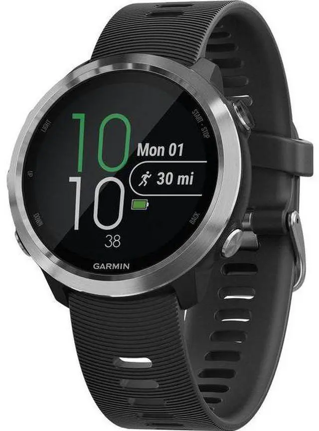 Alt view image 2 of 5 - Garmin  Forerunner 645 GPS Smartwatch - 30.4mm - Silver - Stainless Steel - Black - Silicone Band - Silicone - Acceptable (Grade C)