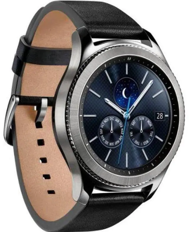 Alt view image 3 of 5 - Samsung  Gear S3 Smartwatch - 4GB - Silver-Classic (Stainless Steel)-Leather Band-Black - Bluetooth - 46mm - Silver - Classic (Stainless Steel) - Black - Leather Band - Leather - Excellent (Grade A)