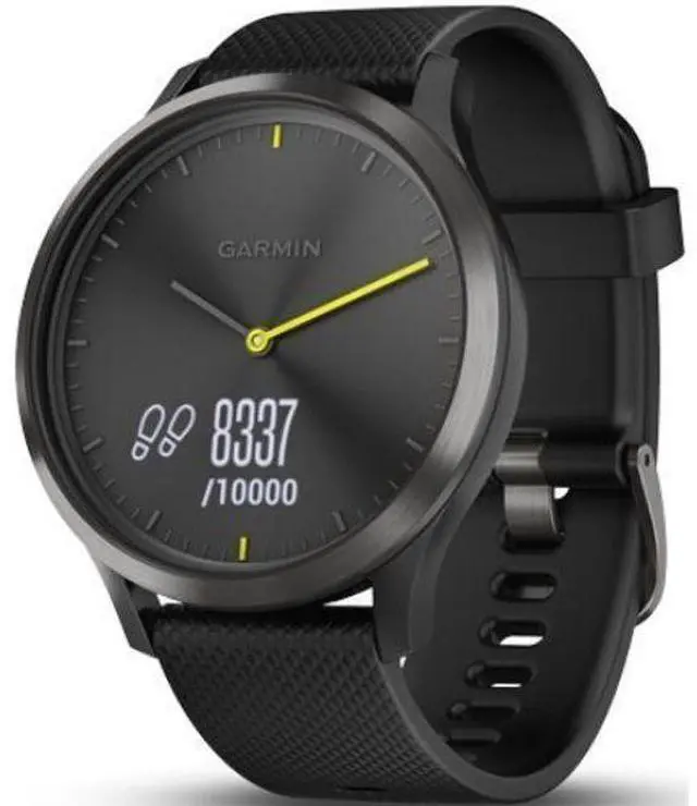 Alt view image 2 of 5 - Garmin  Vivomove HR Smartwatch - 43mm - Slate/Black - Sport Edition (Fiber-reinforced Polymer) - Black - Silicone Band - Large Size - Silicone - Acceptable (Grade C)