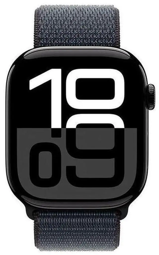Alt view image 2 of 2 - Apple  Watch Series 10 - 64GB - Cellular + GPS - 46mm - Jet Black - Aluminum - Ink - Sport Loop Band - One Size - Rubber - Good (Grade B)
