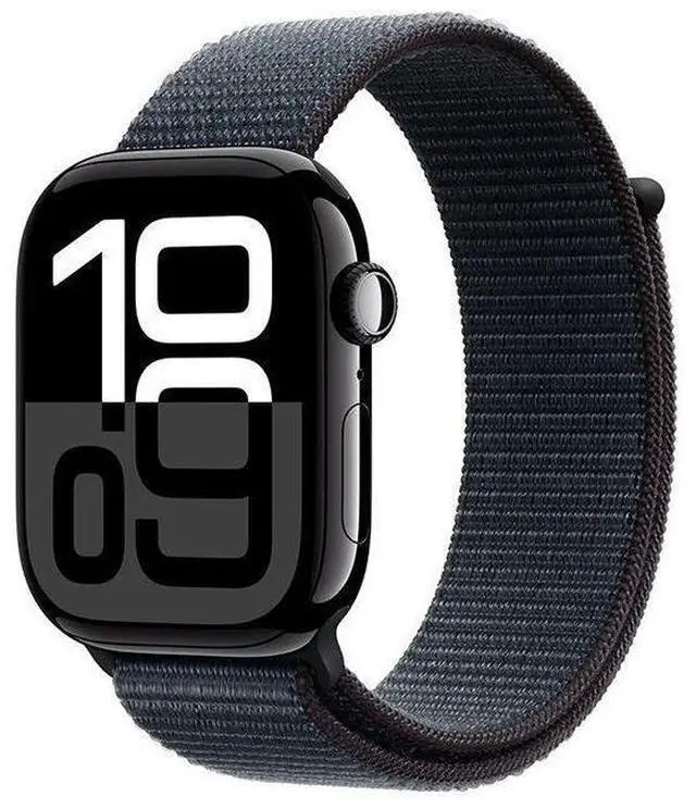 Main image of Apple  Watch Series 10 - 64GB - Cellular + GPS - 46mm - Jet Black - Aluminum - Ink - Sport Loop Band - One Size - Rubber - Good (Grade B)