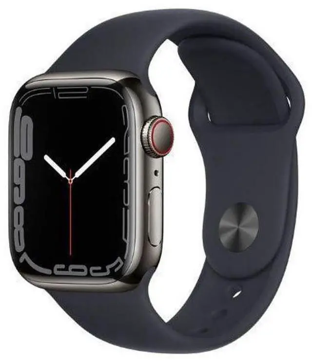Alt view image 2 of 2 - Apple  Watch Series 7 - 32GB - Graphite-Stainless Steel-Sport Band-Midnight - Cellular + GPS - 41mm - Graphite - Stainless Steel - Midnight - Sport Band - Rubber - Good (Grade B)