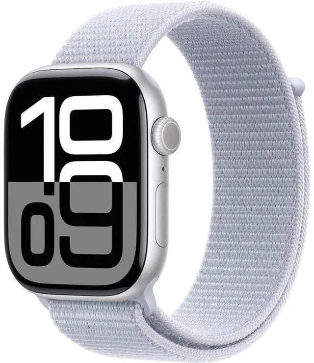 Main image of Apple  Watch Series 10 - 64GB - Cellular + GPS - 42mm - Silver - Aluminum - Blue Cloud - Sport Loop Band - One Size - Textile - Premium