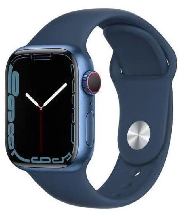 Alt view image 2 of 5 - Apple  Watch Series 7 - 32GB - GPS - 45mm - Blue - Aluminum - Abyss Blue - Sport Band - Rubber - Premium