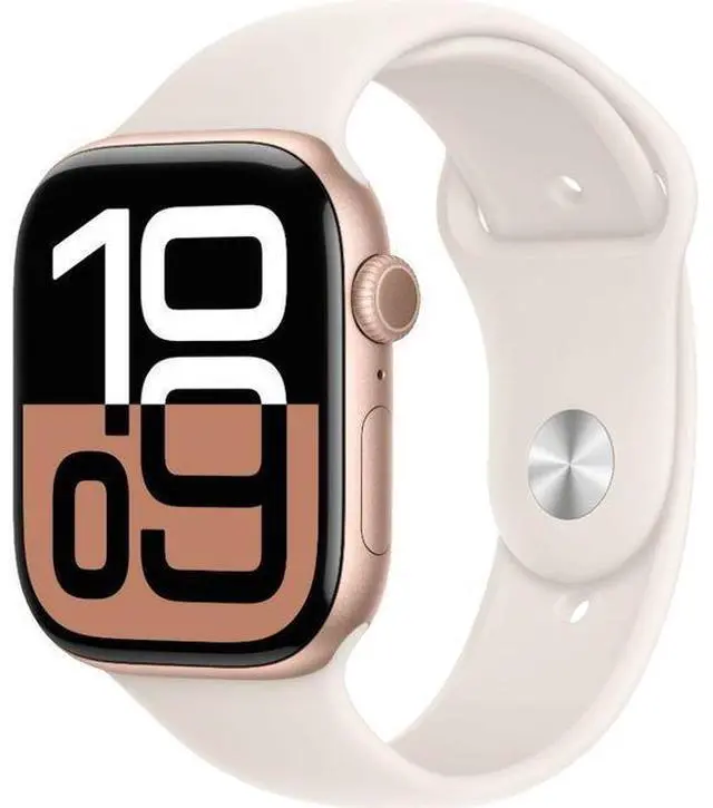 Alt view image 2 of 3 - Apple  Watch Series 10 - 64GB - GPS - 46mm - Rose Gold - Aluminum - Starlight - Sport Band - S/M Size - Rubber - Excellent (Grade A)