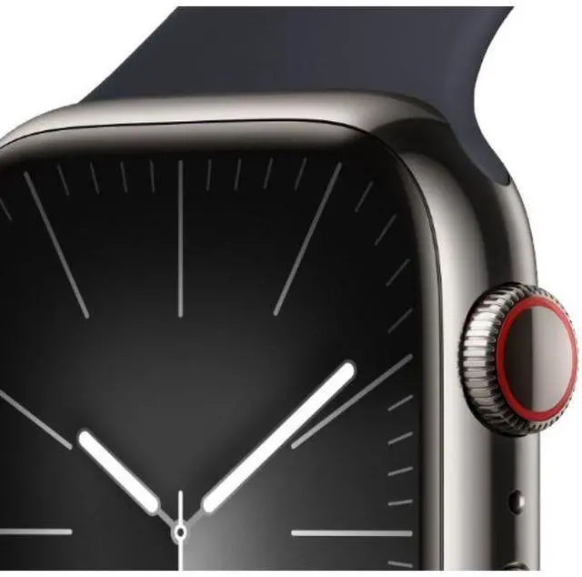 Alt view image 3 of 3 - Apple  Watch Series 9 - 64GB - Graphite-Stainless Steel-Sport Band-Midnight - Cellular + GPS - 41mm - Graphite - Stainless Steel - Midnight - Sport Band - Small/Medium Size - Rubber - Premium