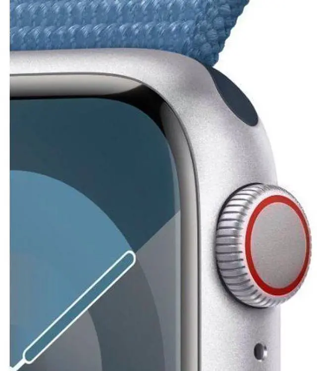 Alt view image 3 of 3 - Apple  Watch Series 9 - 64GB - GPS - 45mm - Silver - Aluminum - Winter Blue - Sport Loop - Medium/Large Size - Textile - Acceptable (Grade C)