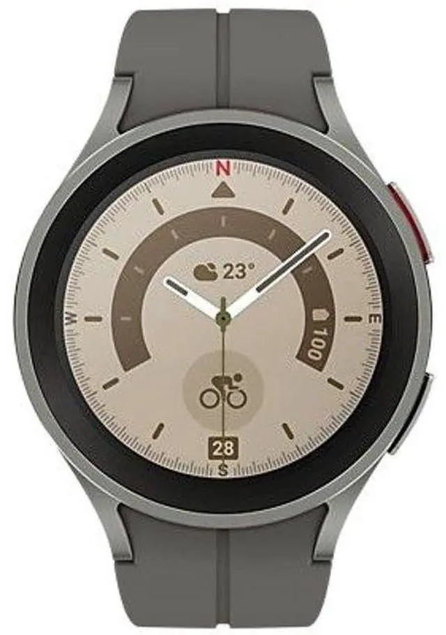 Main image of Samsung  Galaxy Watch5 Pro - 16GB - Bluetooth + LTE - 45mm - Gray Titanium - Titanium - Gray Titanium - Silicone - Acceptable (Grade C)