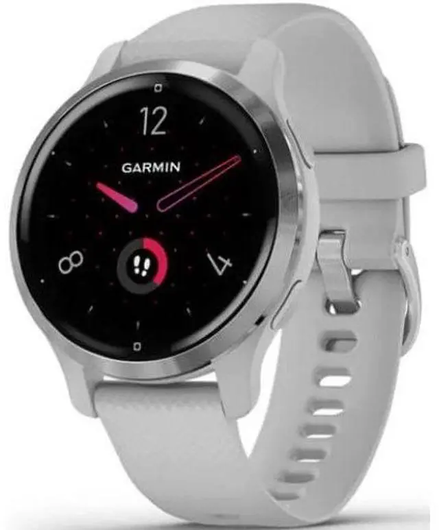 Alt view image 2 of 4 - Garmin  Venu 2S Smartwatch - Silver-Fiber-reinforced Polymer-Silicone Strap-Mist Gray - 27.9mm - Silver - Fiber-reinforced Polymer - Mist Gray - Silicone Strap - Acceptable (Grade C)