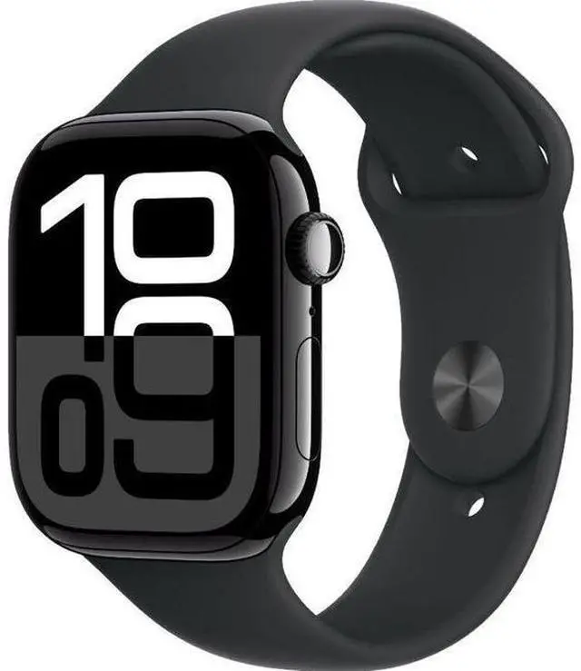 Alt view image 2 of 3 - Apple  Watch Series 10 - 64GB - Cellular + GPS - 46mm - Jet Black - Aluminum - Black - Sport Band - S/M Size - Rubber - Premium (Refreshed)
