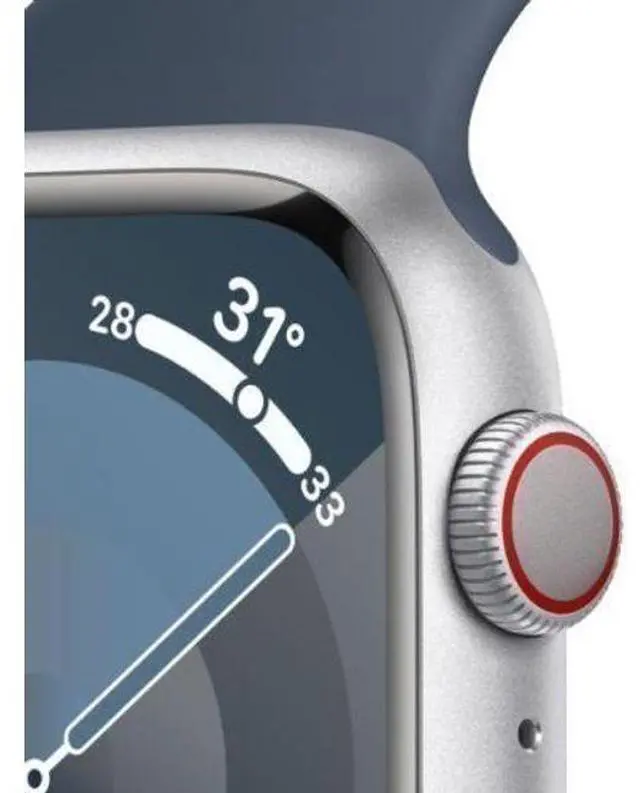 Alt view image 3 of 3 - Apple  Watch Series 9 - 64GB - GPS - 41mm - Silver - Aluminum - Storm Blue - Sport Band - Medium/Large Size - Rubber - Excellent (Grade A)