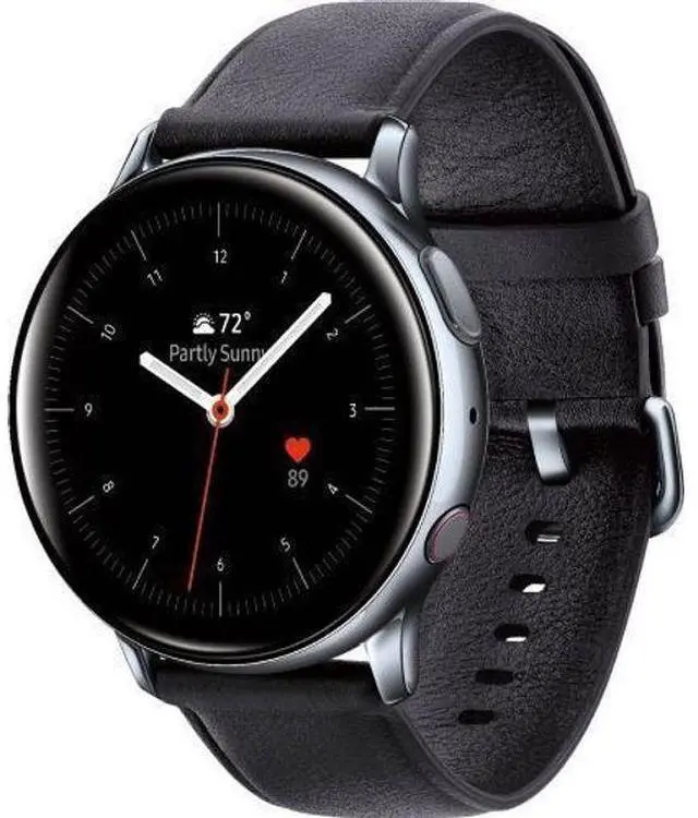 Alt view image 2 of 5 - Samsung  Galaxy Watch Active2 - 4GB - Bluetooth - 40mm - Silver - Stainless Steel - Black - Leather Strap - Fluoroelastomer - Excellent (Grade A)
