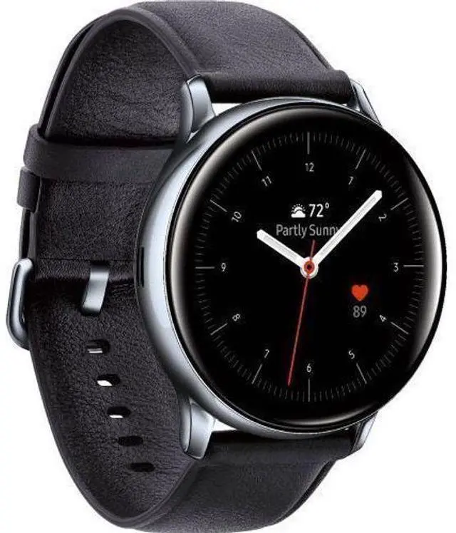 Alt view image 3 of 5 - Samsung  Galaxy Watch Active2 - 4GB - Bluetooth - 40mm - Silver - Stainless Steel - Black - Leather Strap - Fluoroelastomer - Excellent (Grade A)