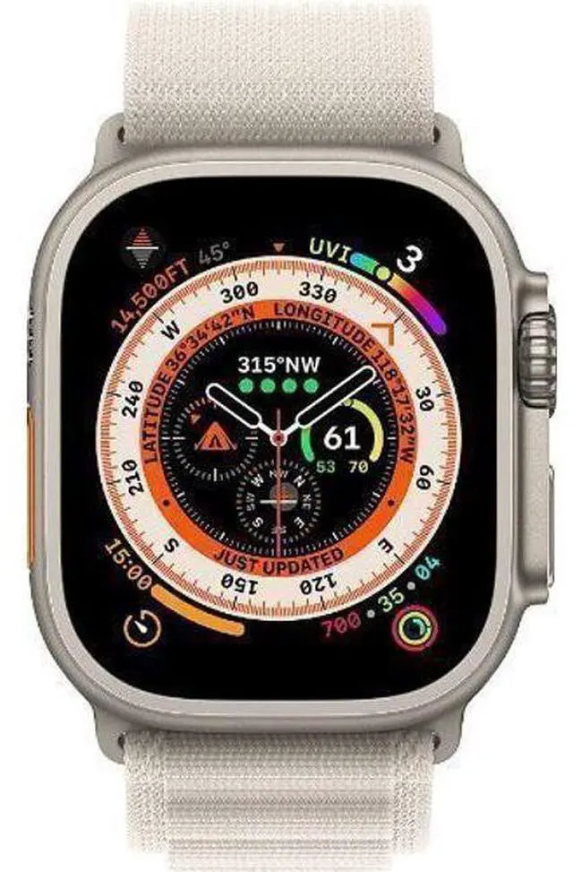 Main image of Apple  Watch Ultra - 32GB - Cellular + GPS - 49mm - Titanium - Titanium - Starlight - Alpine Loop Band - Large Size - Rubber - Premium (Refreshed)