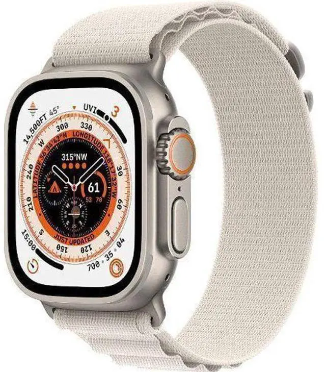 Alt view image 2 of 3 - Apple  Watch Ultra - 32GB - Cellular + GPS - 49mm - Titanium - Titanium - Starlight - Alpine Loop Band - Large Size - Rubber - Premium (Refreshed)