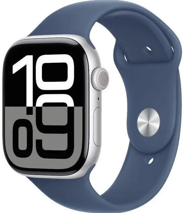 Alt view image 2 of 3 - Apple  Watch Series 10 - 64GB - Cellular + GPS - 46mm - Silver - Aluminum - Denim - Sport Band - One Size - Rubber - Acceptable (Grade C)